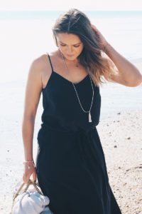 Black Silk Maxi Dress Outfit Worn At Beach | The Elgin Avenue Blog