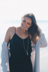 Black Silk Maxi Dress And Slouchy Grey Cardigan Outfit Worn At Beach | The Elgin Avenue Blog
