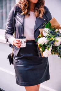Leather Skirt Outfit Worn With Cashmere Jumper And Leather Jacket | Monica Beatrice Welburn | The Elgin Avenue Blog