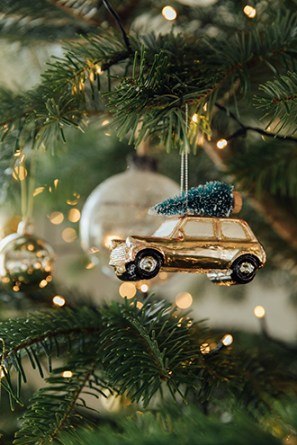 Gold Christmas Car Decoration With Tree On Top | The Elgin Avenue Christmas Home Tour 2018
