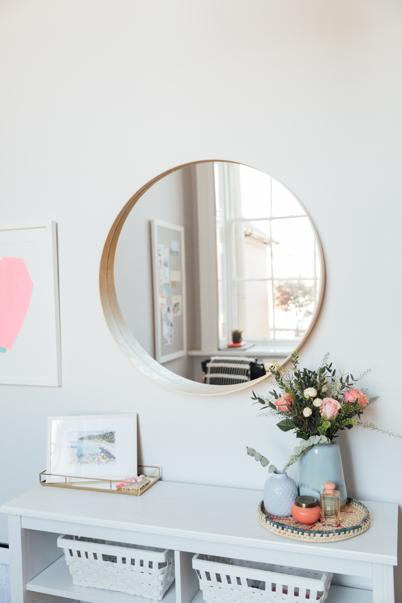 Natural Wood Circle Mirror | The Elgin Avenue Home Office Tour