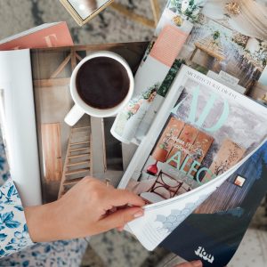 Table Full Of Design Magazines + Big Mug Of Coffee