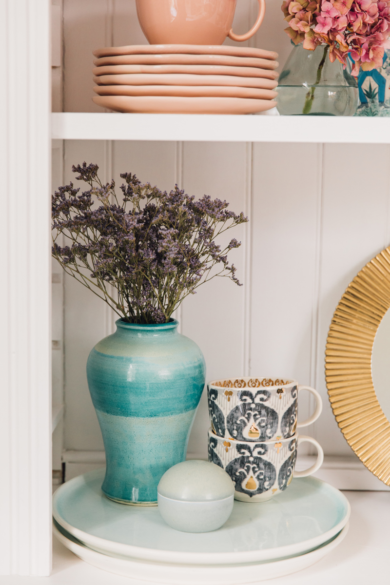 Blue Ceramic Vase With Dried Purple Flowers | The Elgin Avenue Blog