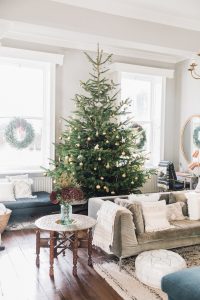 Large Traditional Christmas Tree In Monochrome Gold Decor | The Elgin Avenue Blog