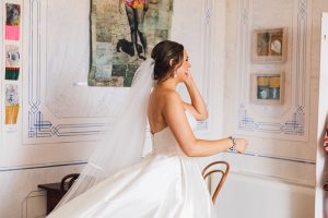 Sassi Holford 'Emma' Wedding Dress on blogger Monica Beatrice Welburn on her wedding day in Menorca