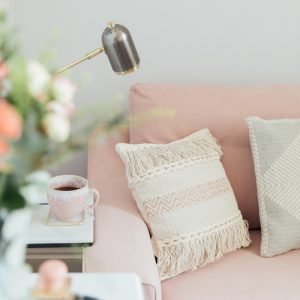 Blush Pink Sofa in Home Office
