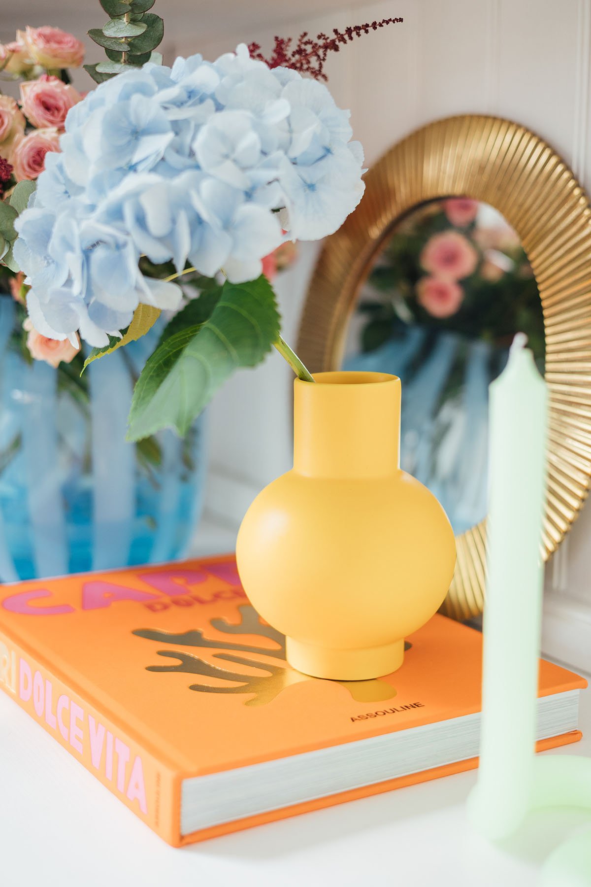 Yellow-Vase-With-Blue-Hydrangea-Farfetch-Homeware-Monica-Beatrice