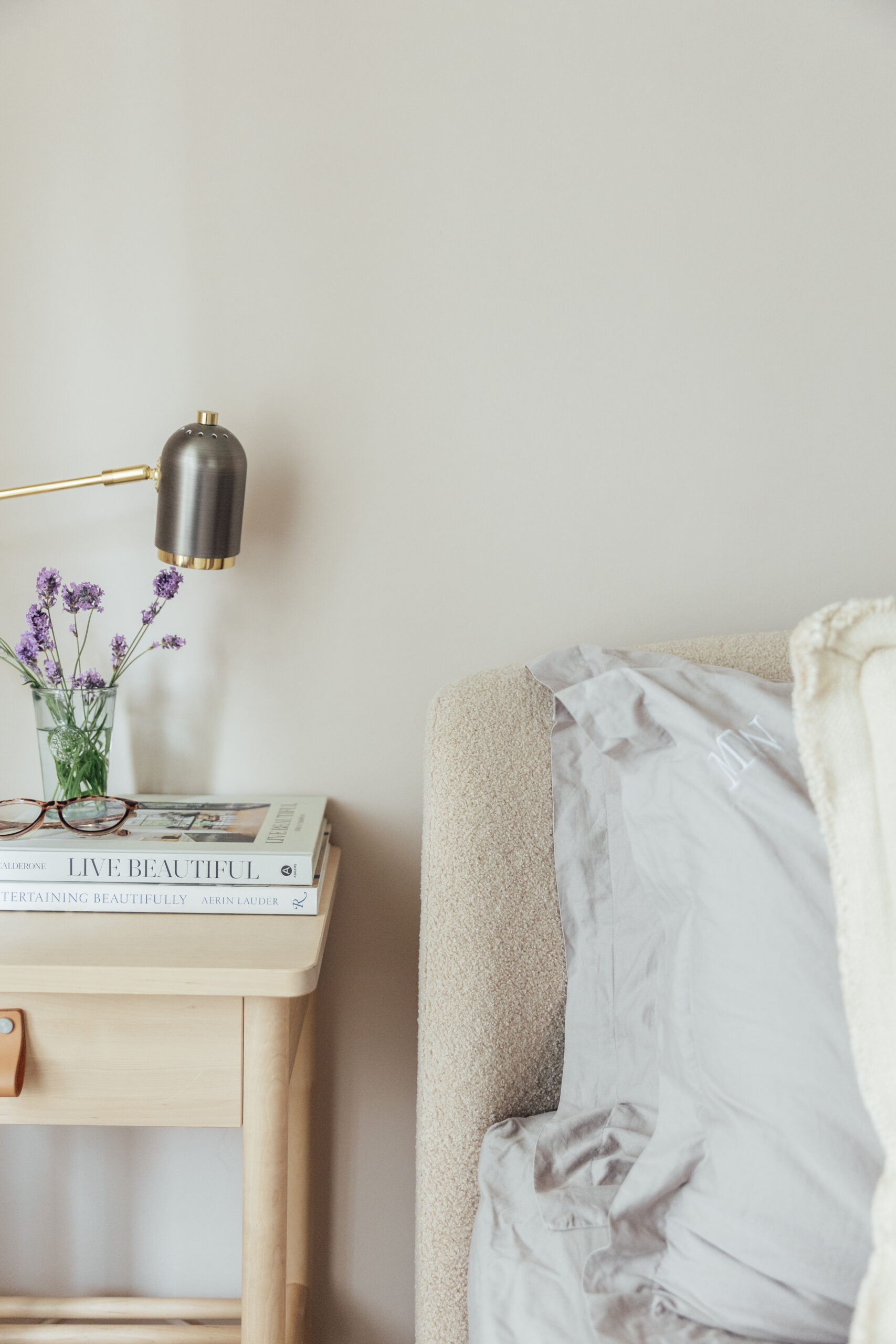 How to Decorate a Warm Neutral Bedroom Using Bouclé Accents | Monica Beatrice Blog Home Tour